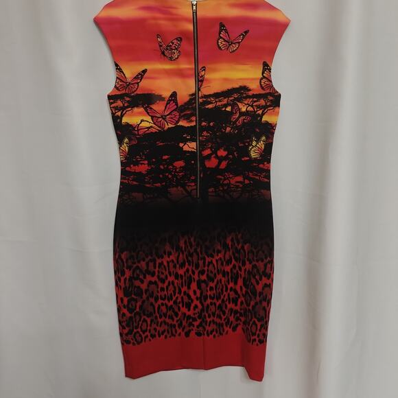 Catherine Malandrino Women size 6 Sunset Safari Butterflys Sheath Midi Dress - Picture 5 of 10